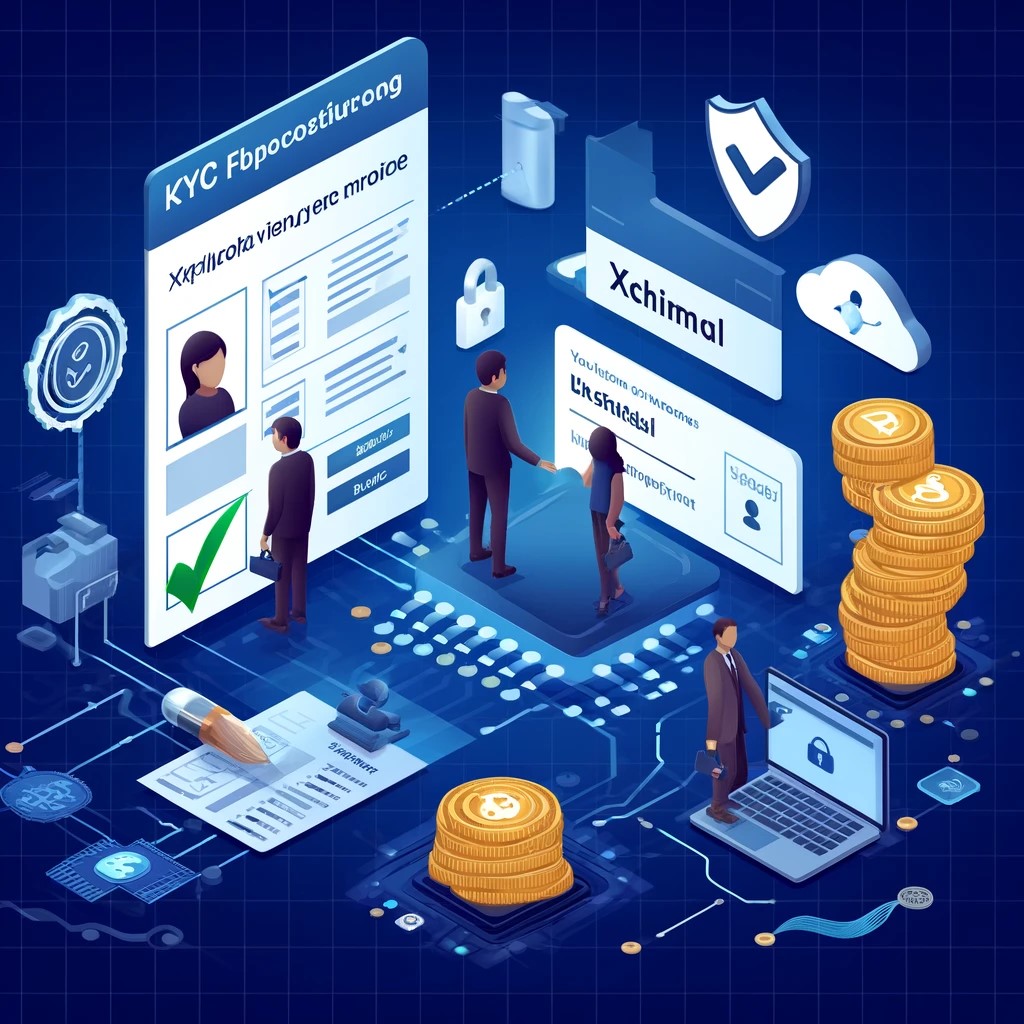 DALL·E 2024-05-29 21.13.29 - A visual representation of a cryptocurrency exchange implementing KYC and AML policies. Show users verifying their identities, and an exchange platfor