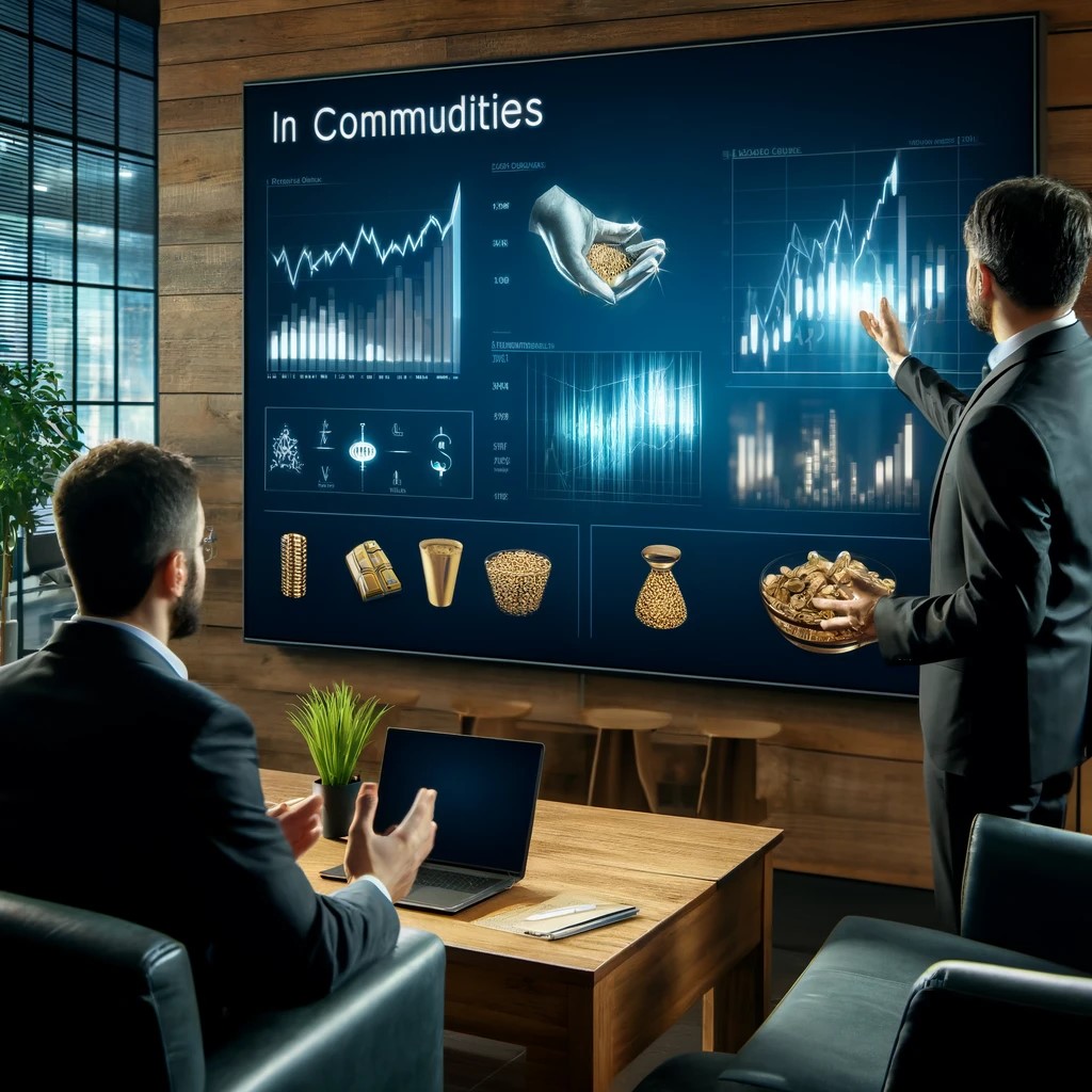 DALL·E 2024-05-29 18.01.21 - An image showing a financial advisor explaining how to invest in commodities to a client in a modern office setting. The screen in the background disp