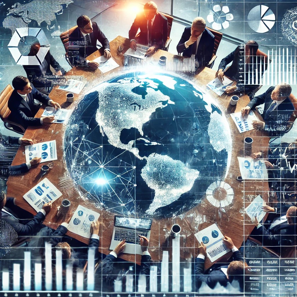 DALL·E 2024-06-28 17.41.43 - An image showing financial analysts in a meeting room with charts and graphs discussing the impact of international trade agreements on financial mark