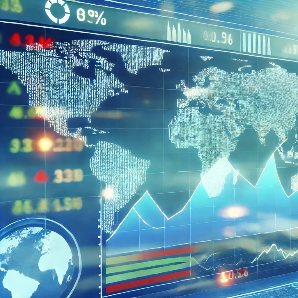 DALL·E 2024-07-30 21.42.04 - A digital financial dashboard showing global financial metrics. The screen displays interactive graphs and world maps, symbolizing the analysis of fin