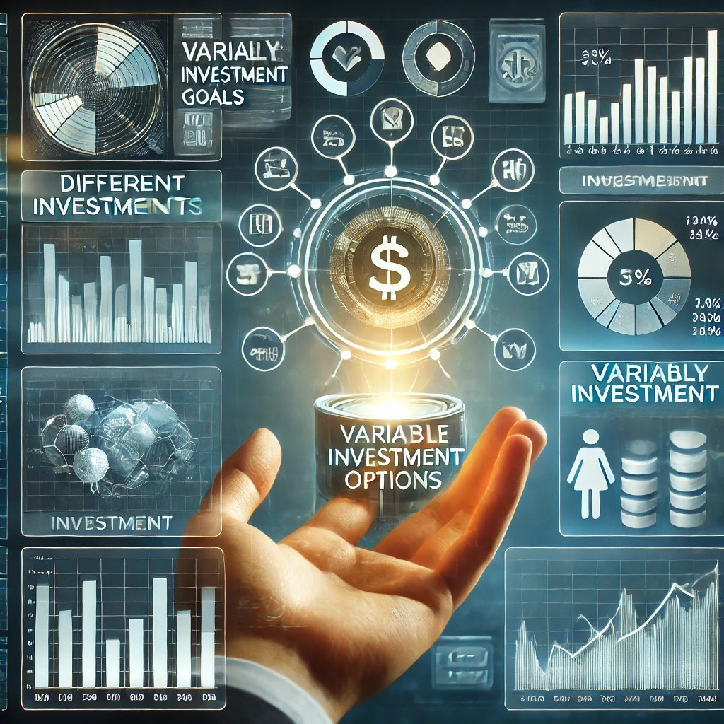 DALL·E 2024-07-30 21.53.53 - A digital financial dashboard showing different investment options for variable investment goals. The screen displays interactive graphs and charts sy