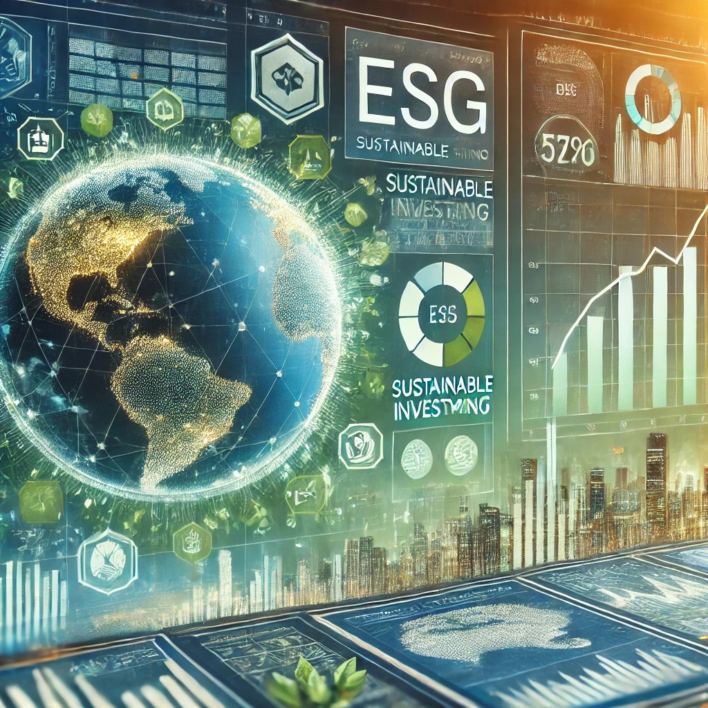 DALL·E 2024-09-02 16.10.45 - A detailed image representing the future outlook of sustainable investing in portfolio management. The image features a futuristic financial dashboard